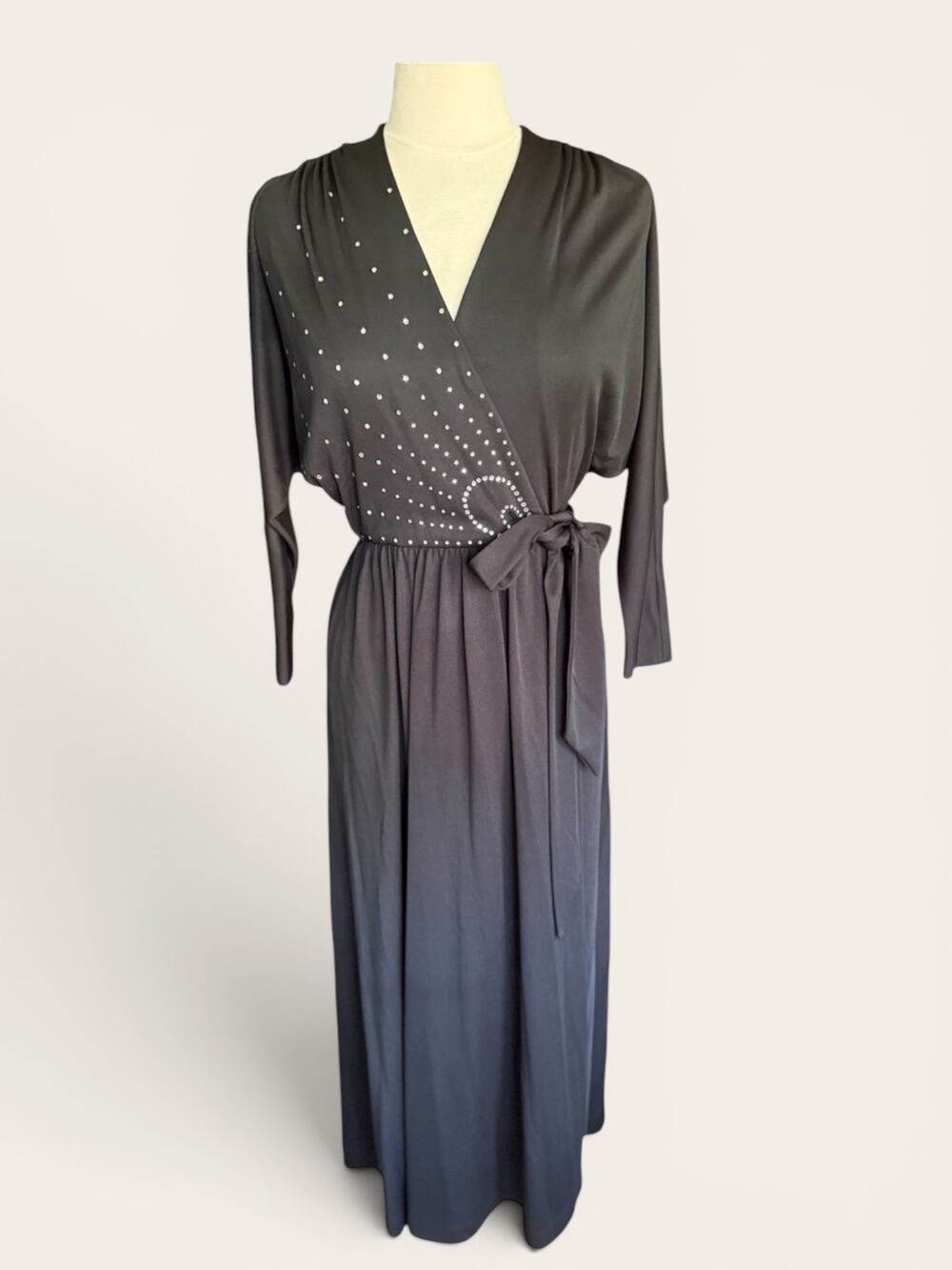 VTG Lilly Rubin Faux Wrap Rhinestone Dress Black
